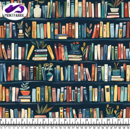 Colorful Bookshelves and Plants Pattern