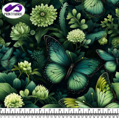 Green Butterflies and Flowers Pattern