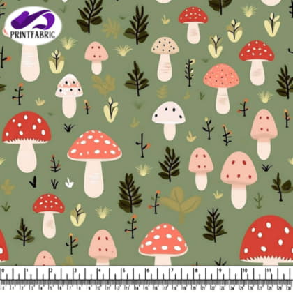Mushroom Pattern in the Forest with Leaves and Flowers
