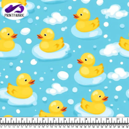Yellow Rubber Duck Pattern on Blue Bubbles