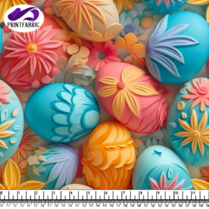 Colorful Easter Eggs on White Background with Flowers