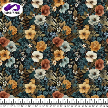 Floral Pattern in Orange, Yellow, and Brown on Black Background