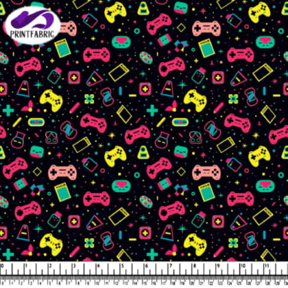 Colorful Pattern with Variety of Video Game Controllers and Toys