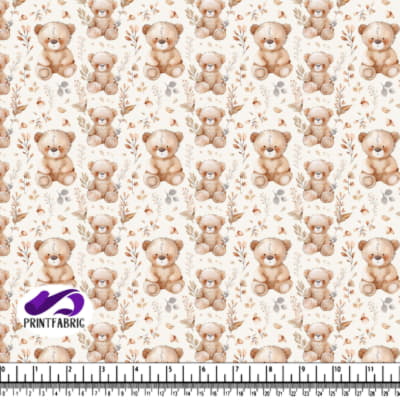 Watercolor Teddy Bear Pattern with Leaves and Flowers