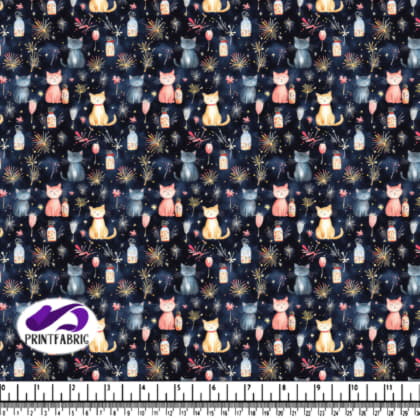 Whimsical Cat and Fireworks