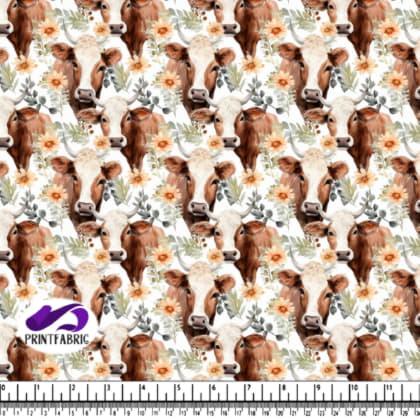 Cow Pattern with Orange Flowers and Leaves