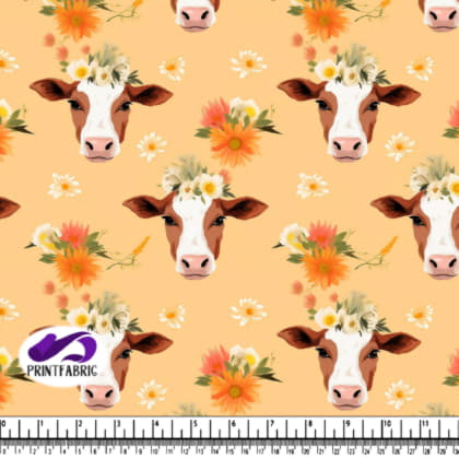 Cows with Flower Crowns on Orange Background