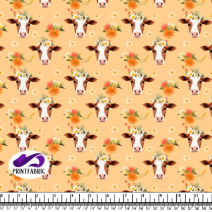 Cows with Flower Crowns on Orange Background