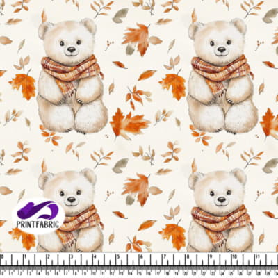Cute Polar Bear with Autumn Leaves