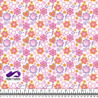 Groovy Pattern with peaceNlove sign and flower in cool pastel colors
