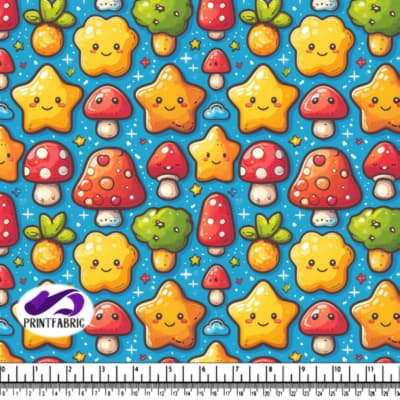 Cute Mushroom and Star Pattern on Blue Background