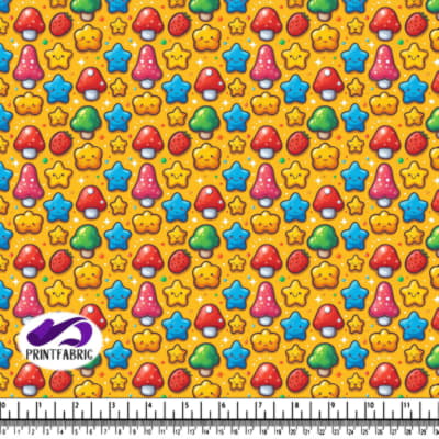 Cute Mushroom, Strawberry, and Star Cookies on Orange Background