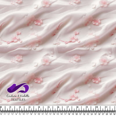 White Silk Fabric with Pink Flowers