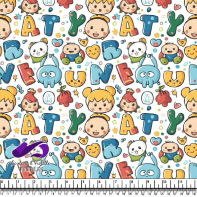 Colorful Pattern with Cartoon Characters and Cute Animals