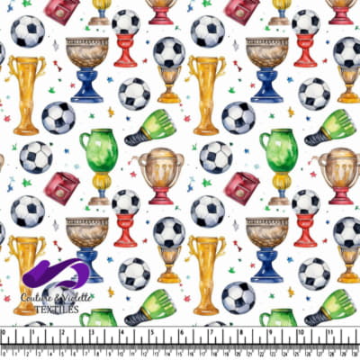 Colorful Sports Trophies and Equipment Pattern