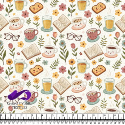 Cozy Coffee and Books Pattern with Floral Accents