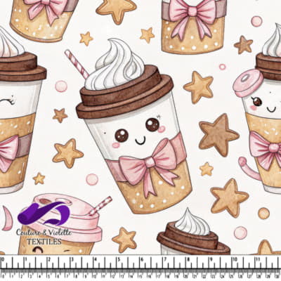 Cute Coffee Cup and Cookie with Kawaii Faces