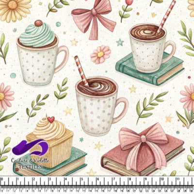 Cozy Drinks and Sweets Pattern with Books and Flowers