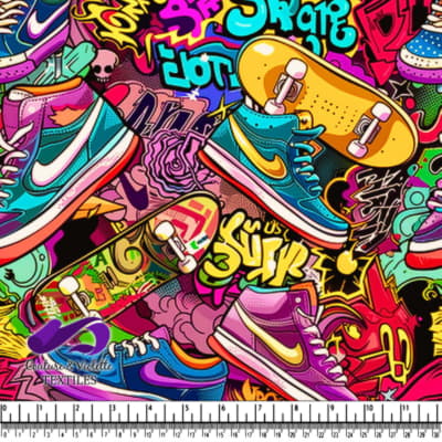 Colorful Skateboards and Nike Sneakers Graffiti Pattern