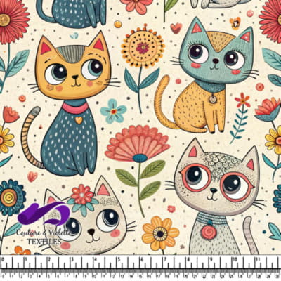 Cute cartoon cats with colorful flowers