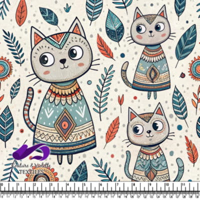 Cute cats surrounded by colorful leaves and flowers