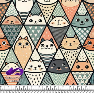 Cute cartoon cats within colorful geometric triangles