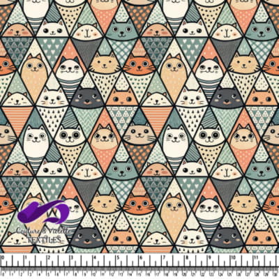 Cute cartoon cats within colorful geometric triangles