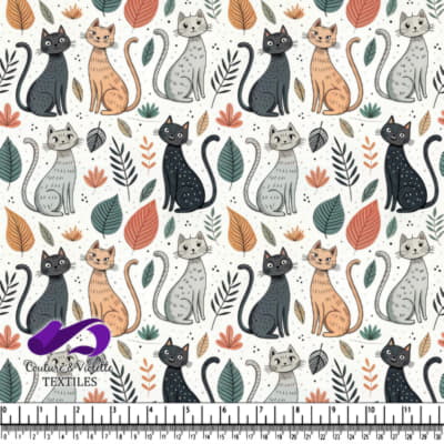 Cute cats with leaves in autumn colors pattern