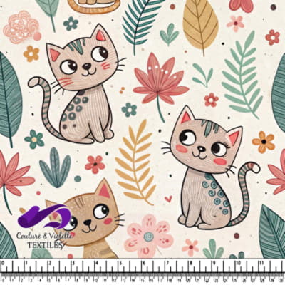 Playful cats and colorful floral leaves