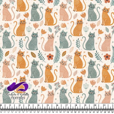 Colorful cartoon cats and floral elements