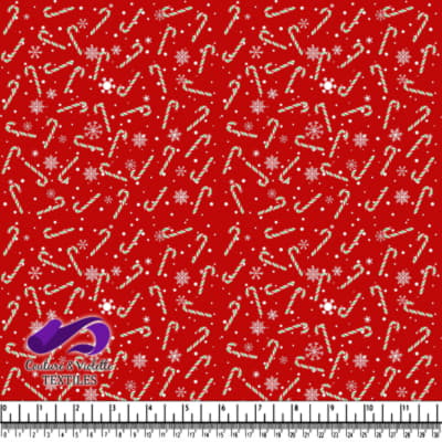 Red Christmas pattern with candy canes snowflakes