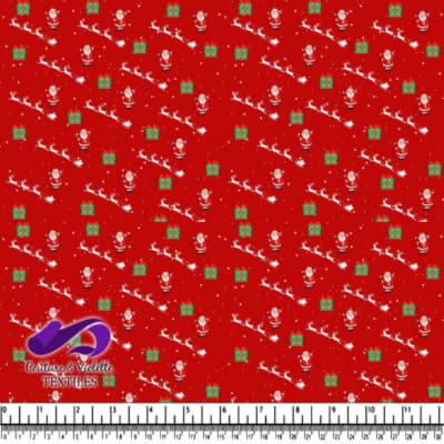 Festive Christmas pattern with Santa Claus presents and flying reindeer