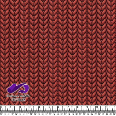 Red textured braided knit fabric