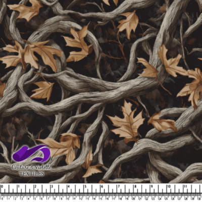 Intertwined tree branches and dry autumn leaves