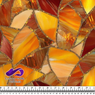 Orange and brown stained glass mosaic pattern with gold accents