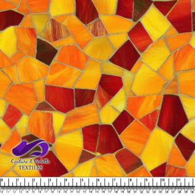 Warm autumn mosaic stained glass pattern with yellows oranges and reds
