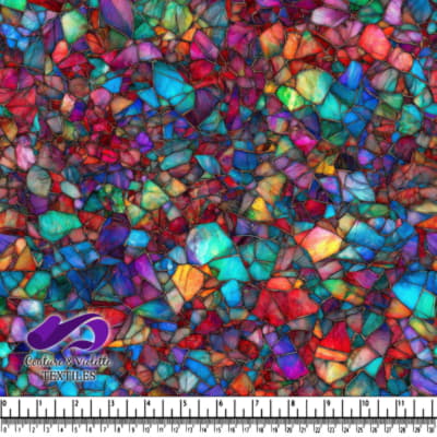 Colorful abstract mosaic pattern with vibrant gem-like shapes and fragmented textures