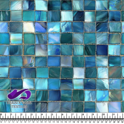 Blue mosaic glass tile texture with various shades and patterns