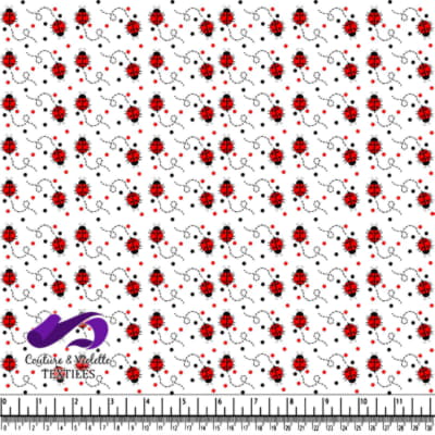 Flying ladybugs with dotted trails on white background