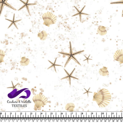 Seashells and starfish pattern on white background