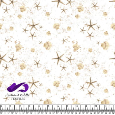 Seashells and starfish pattern on white background