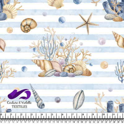 Nautical pattern with seashells coral starfish and bubbles