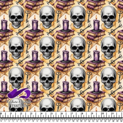 Skulls vintage keys burning candles old books