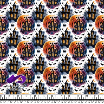 Haunted Halloween Houses with Bats Ghosts