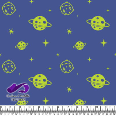 Blue fabric with yellow planets moons