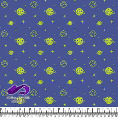 Blue fabric with yellow planets moons