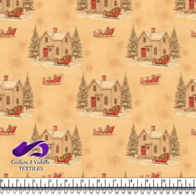 Vintage winter house with red sleigh