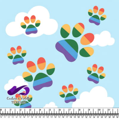 Rainbow paw prints floating in the sky