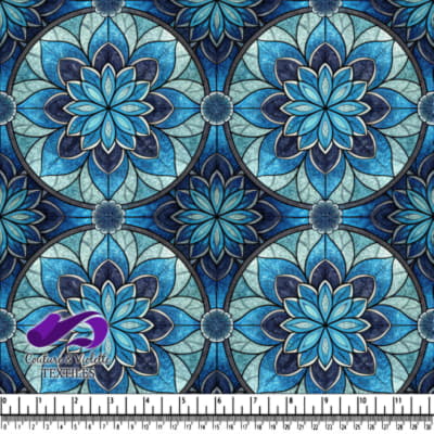 Blue Floral Mandala Stained Glass Pattern