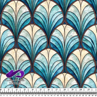 Blue and White Fan Pattern Textile Design